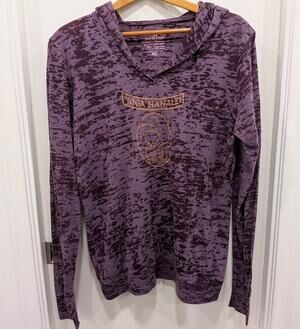 Funkyoga Womens XL Purple Burnout Hoodie Yoga Hanalei Hawaii Graphic Top
